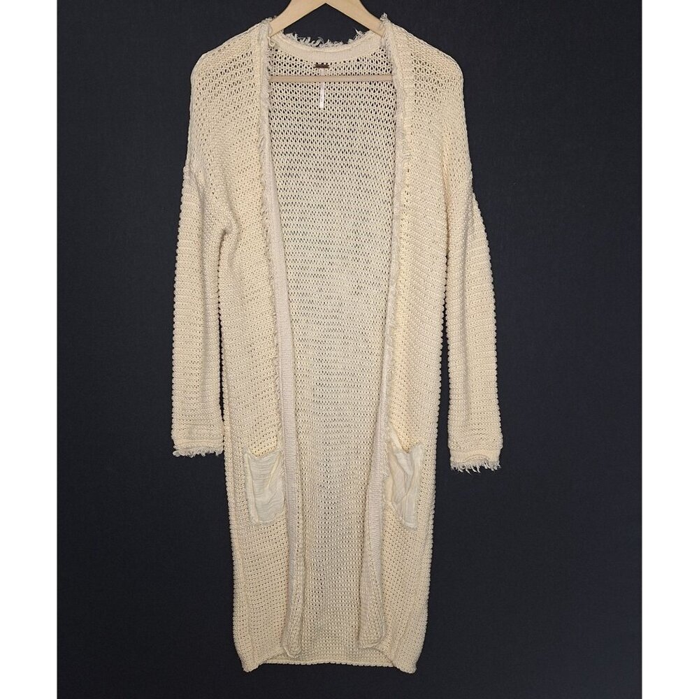 💙 Free People Woodstock Long Line Knit Cotton Cardigan Size S/M Warm Cozy Boho - Picture 8 of 8
